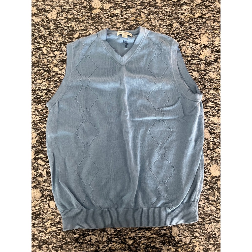 Cypress Links Mens Light Blue Cotton Argyle V-Neck Sweater Vest Size L Golf Wear